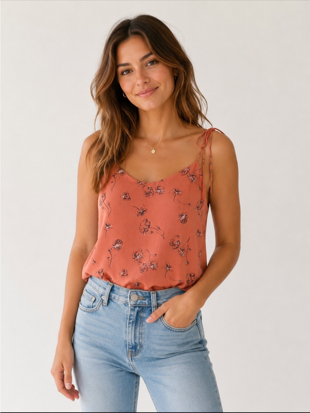 Gentle Fawn Rust Floral Tie-Shoulder Tank Top